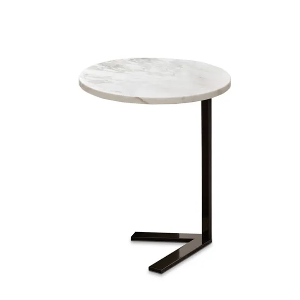 Table basse avec plateau rond en marbre blanc de Carrare et base en métal Stansted de Rosini Night.