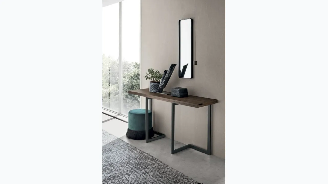 Table extensible Giravolta Console avec plateau en matériel Noyer Ambre et structure en métal de Sedit