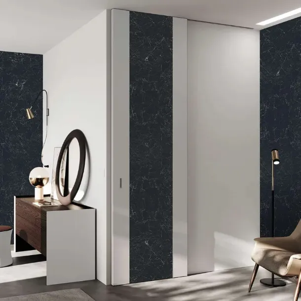 Porte d'intérieur Fusion Madeira Nero Greco avec insert en céramique de Bertolotto