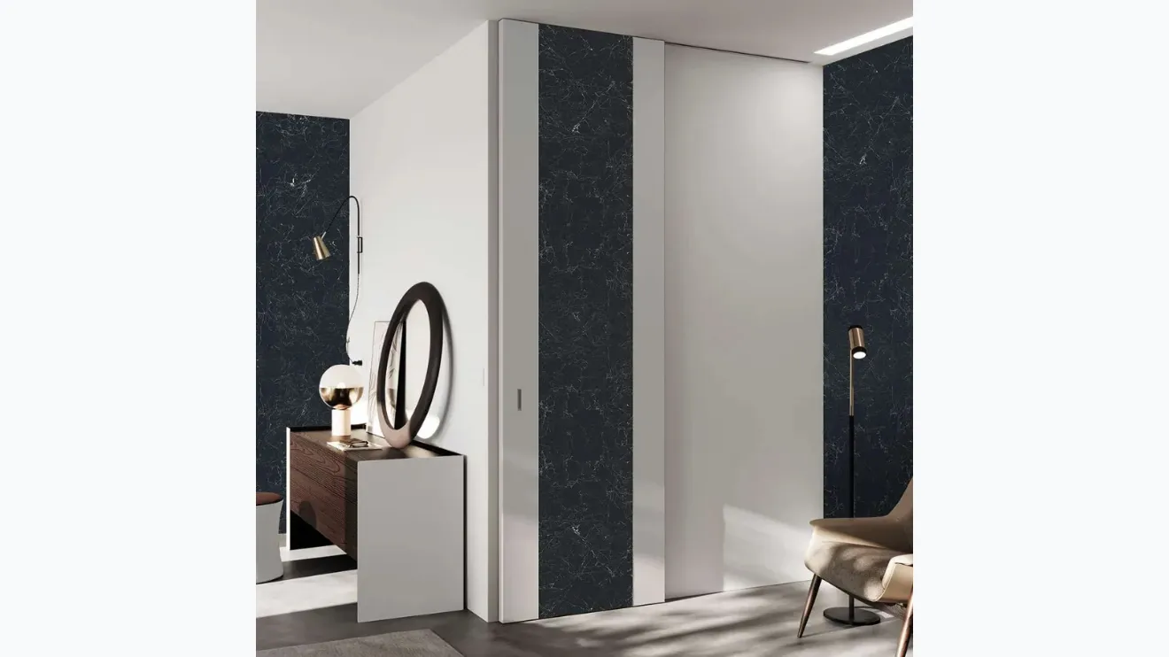 Porte d'intérieur Fusion Madeira Nero Greco avec insert en céramique de Bertolotto